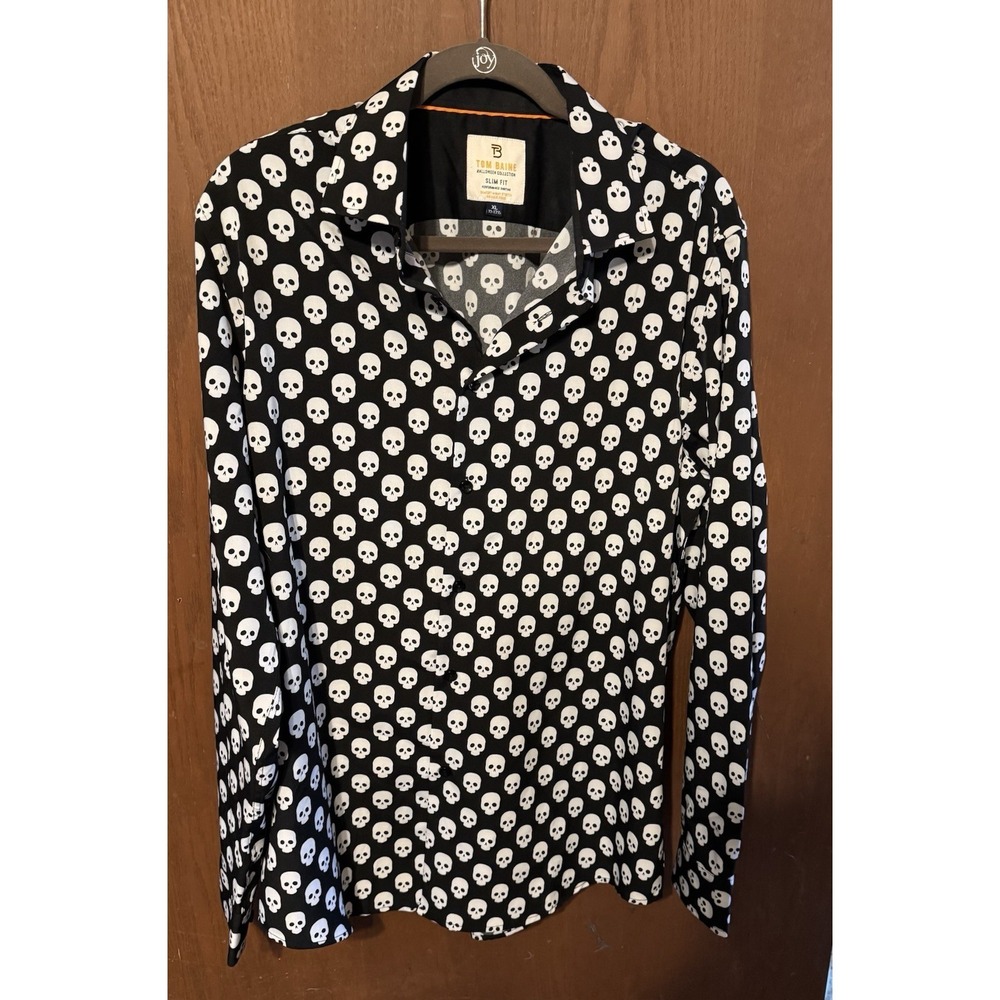 Tom Blaine Long Sleeve Slim Fit Black & White Skull Shirt  Sz XL 17-17.5  Tb21